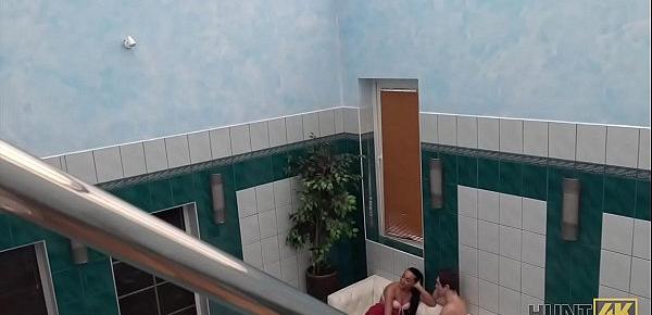 HUNT4K. Young cuckold let stranger nail slutty girlfriend by pool